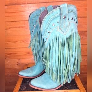 ❤️ LIBERTY Black Vegas turquoise western boots with fringe real leather Size 7.5